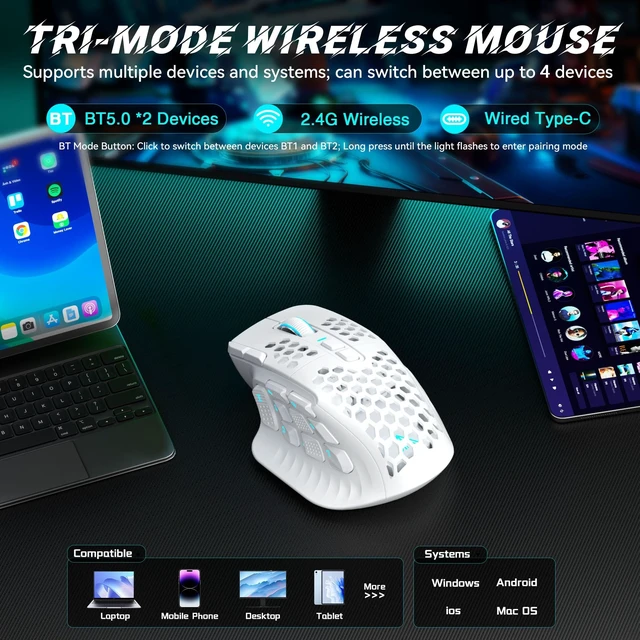 Alt view image 4 of 5 - SM809 Pro Tri-Mode MMO Gaming Mouse, 16 Custom Buttons & 24000 DPI