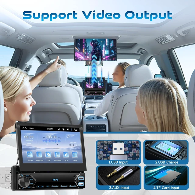 Alt view image 3 of 5 - Driauto Single Din Flip Out Car Stereo Bluetooth 7 Inch Retractable Touch Screen Car Radio 1 Din Mirror Link/FM/EQ USB/Type-C/AUX SWC, Car Audio Receiver MP5 Multimedia Player with Backup Camera