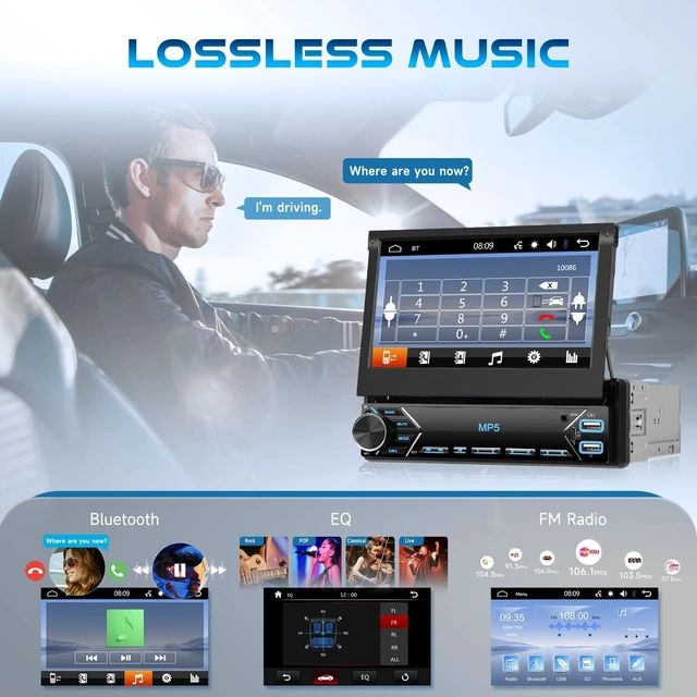 Alt view image 4 of 5 - Driauto Single Din Flip Out Car Stereo Bluetooth 7 Inch Retractable Touch Screen Car Radio 1 Din Mirror Link/FM/EQ USB/Type-C/AUX SWC, Car Audio Receiver MP5 Multimedia Player with Backup Camera