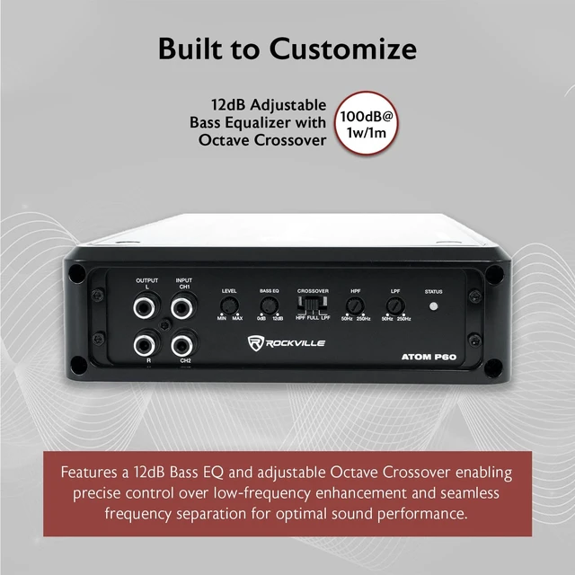 Alt view image 4 of 5 - Rockville Atom P60 2 Channel Car/ATV Amplifier, 1200W RMS, 4800W Peak