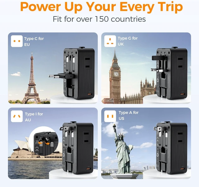 Alt view image 4 of 5 - TESSAN Universal Travel Adapter 70W, Ultra Thin International Power Adapter