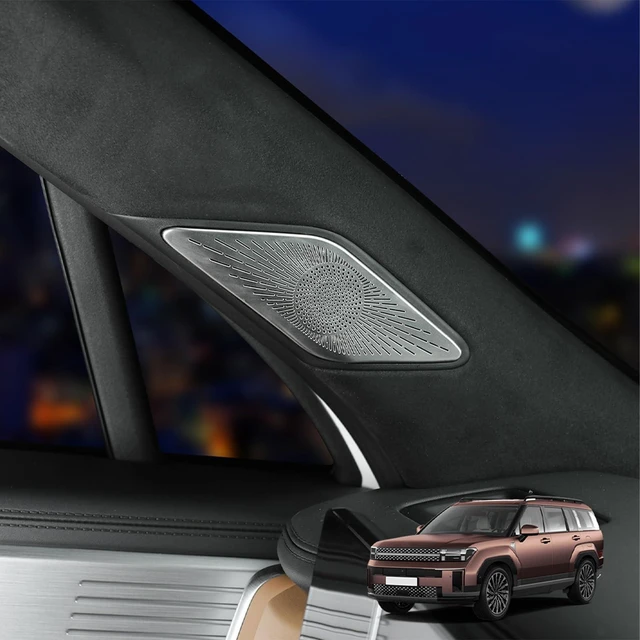 Main image of Amzcar Alloy Car Door Speaker Cover Tweeter Audio Speaker Cover Trim Compatible with Hyundai Santa FE 2024-2025 Accessories (Silver)