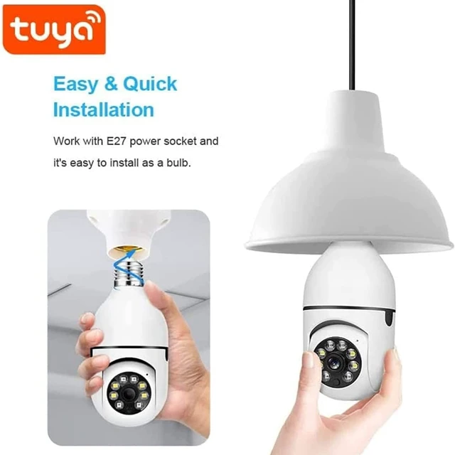 Alt view image 2 of 5 - Bulb Security Camera 2.4GHz Wireless, 3602K Tuya Smart Indoor 3MP Camera, Full Color Night Vision & Motion Tracking, AI Human Detection, Audible Alarm, Alexa/Google Home, Solar Powered