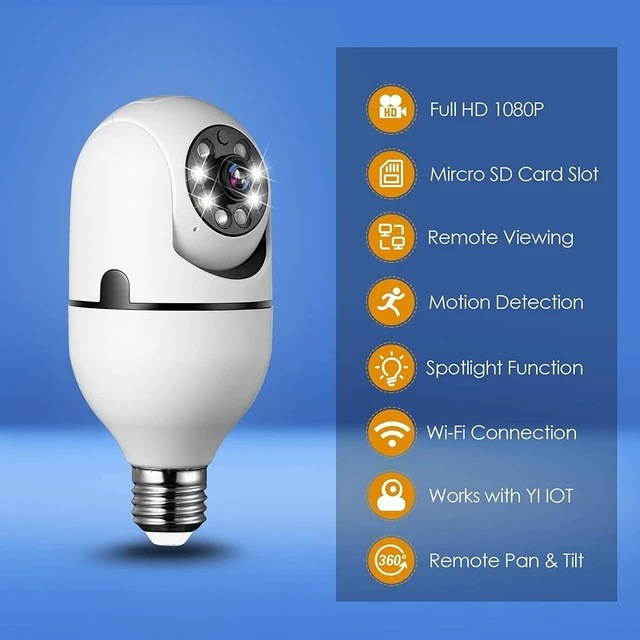 Alt view image 3 of 5 - Bulb Security Camera 2.4GHz Wireless, 3602K Tuya Smart Indoor 3MP Camera, Full Color Night Vision & Motion Tracking, AI Human Detection, Audible Alarm, Alexa/Google Home, Solar Powered