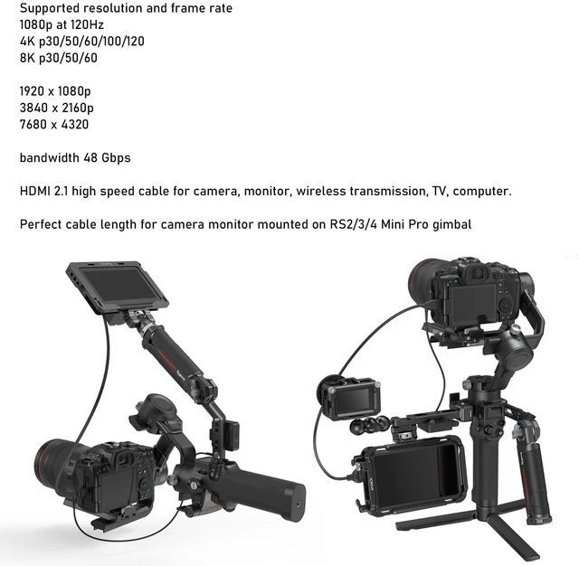 Alt view image 5 of 5 - HangTon Micro HDMI to HDMI 4K 8K 60p Cable for Canon R6 R6II R5C R5 R10 R7 Sony ZVE-10 A7C A7RIV A7RIII A7S2 Lumix S5 S9 GH4 Camera ATOMOS Ninja V Ultra SmallHD Cine Indie Monitor, Type A D Black 50cm