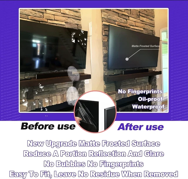 Alt view image 4 of 5 - Standard Size 55 Inch TV Anti Glare Film, Blue Light Filtering Matte Screen Protector, Glare Reduction Shield for Indoor and Outdoor TVs