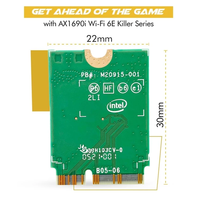 Alt view image 2 of 5 - HighZer0 Electronics AX1690i Killer Series Upgraded AX411 WiFi 6E Adapter ^^ Gaming WiFi Adapter ^^ CNVio2 M.2 WiFi Card ^^ 3.0 Gbps WiFi for PC ^^ Bluetooth 5.3 Support ^^ Requires Intel 12th+ Ge
