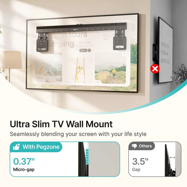 Alt view image 2 of 5 - Pegzone Ultra Slim TV Wall Mount for 43-100 Inch TVs, Holds up to 165 lbs
