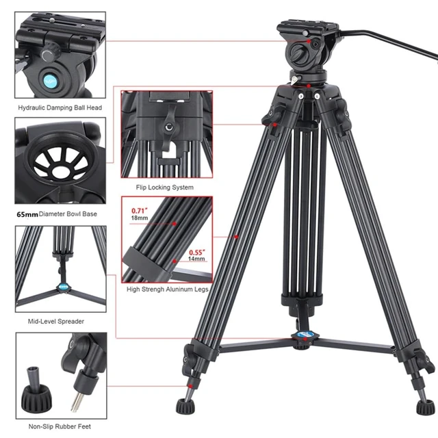 Alt view image 5 of 5 - YUSEN 72" Camera Tripod Heavy Duty Twin Tube Video Tripod Stand