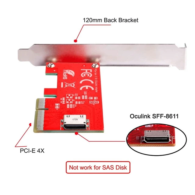 Alt view image 4 of 5 - NFHK PCI-E 3.0 Express 4.0 x4 to Oculink Internal SFF-8612 SFF-8611 Host Adapter for PCIe SSD with Bracket