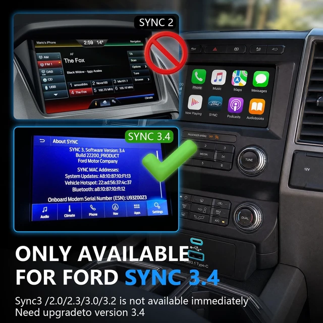 Alt view image 5 of 5 - Wireless Carplay Hub CarPlay USB Media Hub for Ford F-150 2013-2023 USB Type-C Hub Upgrade Module for Ford Lincoln SYNC 3 Version 3.4 Only for Apple CarPlay