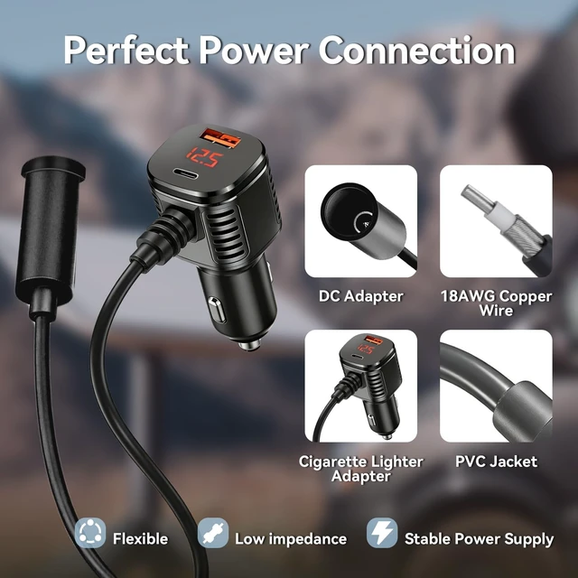 Alt view image 5 of 5 - for Starlink Mini Car Adapter with Step Up Converter, Carsupro Cigarette Lighter Power Boost Adapter 10-28V to 30V 3.5A Power Cord with USB A, Type-C Ports and Voltmeter for Truck RV Marine