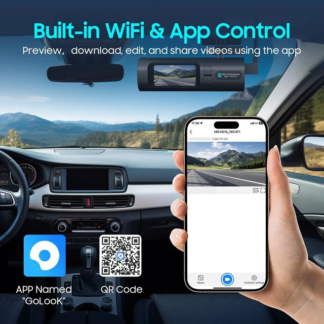 Alt view image 4 of 5 - 4K Dash Cam Front, 64GB Card Included, Dash Camera for Cars Built in WiFi, Mini Dashcam with Night Vision, App Control, Loop Recording, Emergency Lock, 1.47'' IPS Screen, Support 128GB Max