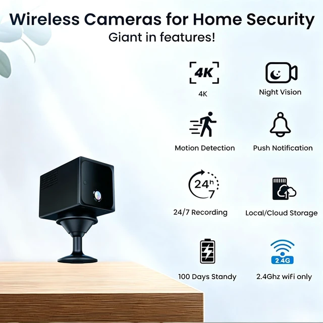 Alt view image 2 of 5 - YKJNH 2026 Powerless 4K HD Mini Security Camera, Wireless WiFi Indoor Nanny Cam with Night Vision, Motion Detection, Remote Viewing and 100 Days Battery Life