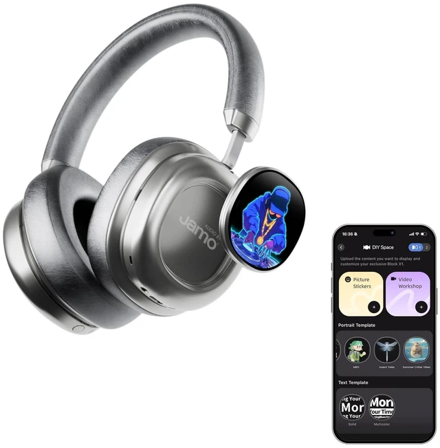 Main image of MorningBlues VWS X1 Wireless Over Ear Bluetooth Headphones, Noise Cancelling Headphones with 40mm Jamo Drivers, Dual OLED Touchscreen, APP Control, 60H Playtime, Silver