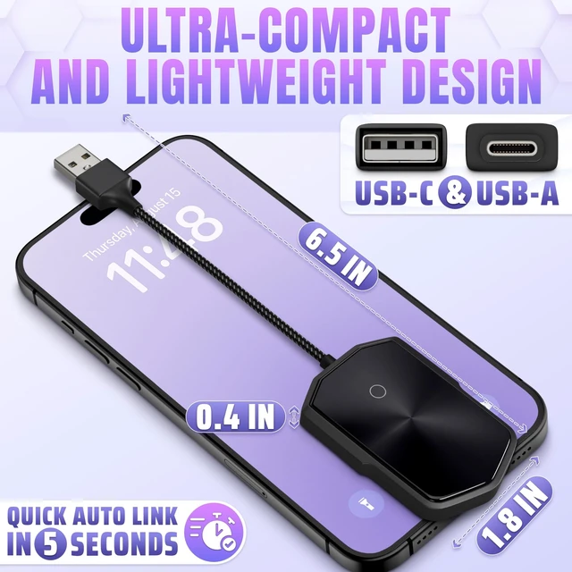 Alt view image 3 of 5 - Car Adapter for iPhone & Android, 2 in 1, Plug & Play