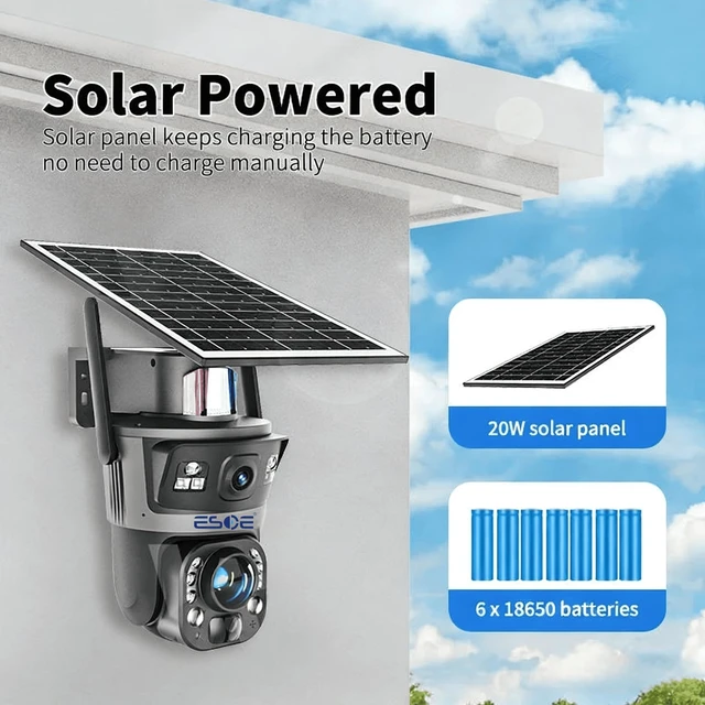 Alt view image 3 of 5 - ESOE Ubox Dual-Lens 36X Optical Zoom Solar Security Camera, 6MP WIFI/4G Outdoor PTZ Camera with AI Human Detection, Two-Way Audio, Color Night Vision, Cloud & TF Card Storage (WiFi)