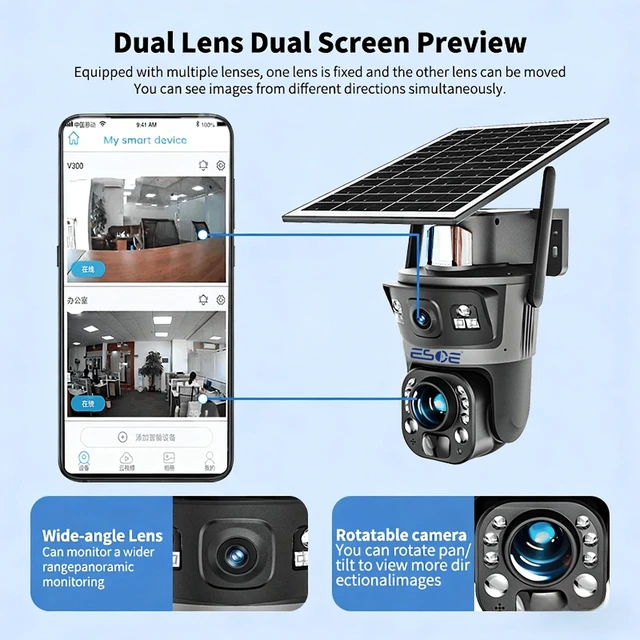 Alt view image 4 of 5 - ESOE Ubox Dual-Lens 36X Optical Zoom Solar Security Camera, 6MP WIFI/4G Outdoor PTZ Camera with AI Human Detection, Two-Way Audio, Color Night Vision, Cloud & TF Card Storage (WiFi)
