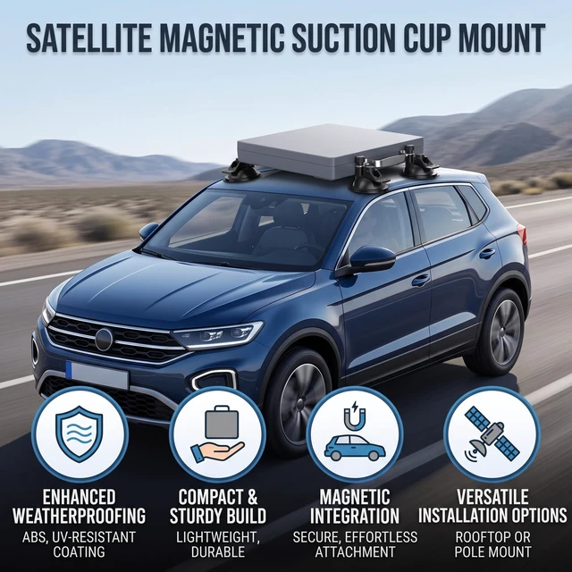 Alt view image 2 of 5 - Mini Satellite Dish Suction Cup Mount, 200lbs Magnet Bases 4 Suction Cups