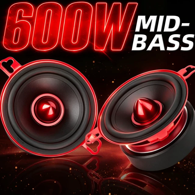 Alt view image 2 of 5 - 3.5 Inch Car Speakers 600W Woofer Red Aluminum Bullet 4 Ohm Midrange Audio