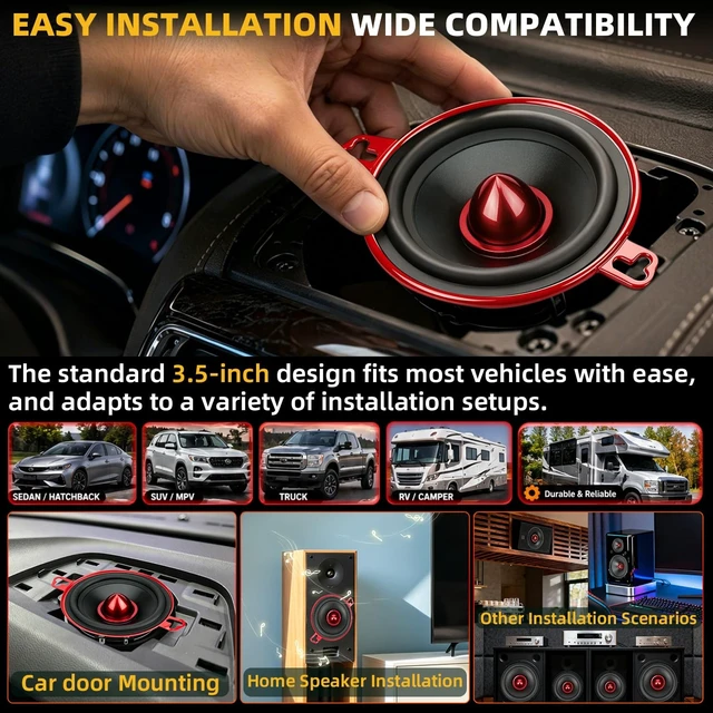 Alt view image 5 of 5 - 3.5 Inch Car Speakers 600W Woofer Red Aluminum Bullet 4 Ohm Midrange Audio