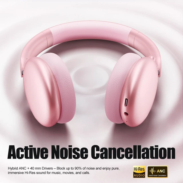 Alt view image 2 of 5 - Wentronic Y06 Noise Cancelling Headphones,58H Playtime and 5 EQ Music Modes Wireless Over Ear Bluetooth Headphones with Microphone,Lossless Audio,Multipoint Connection,Foldable,Lightweight,Pink