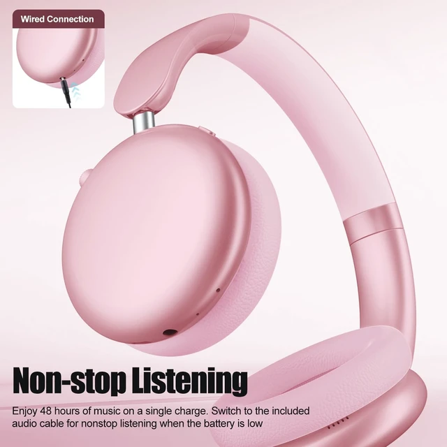 Alt view image 3 of 5 - Wentronic Y06 Noise Cancelling Headphones,58H Playtime and 5 EQ Music Modes Wireless Over Ear Bluetooth Headphones with Microphone,Lossless Audio,Multipoint Connection,Foldable,Lightweight,Pink