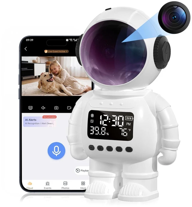 Main image of pafyh 3-in-1 2K Robot Clock Camera, Supporting 5G and 2.4G Dual-Band Wi-Fi Bluetooth, Indoor Security Monitoring, Color Night Vision, Human Motion Detection, Long Battery Life (White)