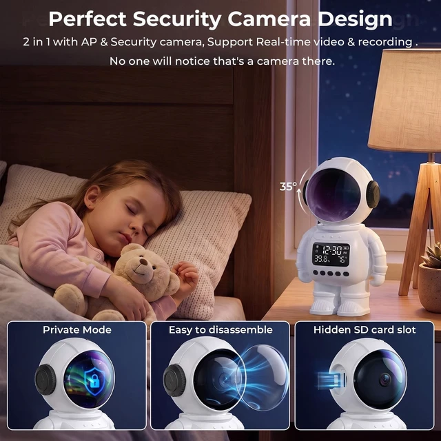 Alt view image 2 of 5 - pafyh 3-in-1 2K Robot Clock Camera, Supporting 5G and 2.4G Dual-Band Wi-Fi Bluetooth, Indoor Security Monitoring, Color Night Vision, Human Motion Detection, Long Battery Life (White)