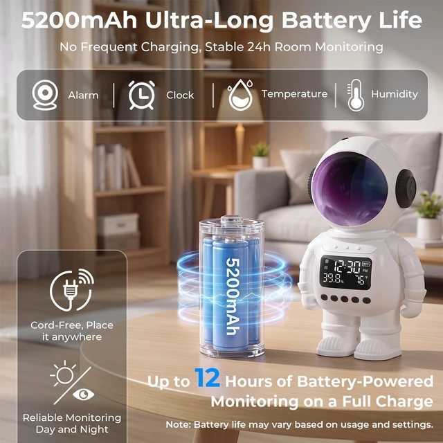 Alt view image 3 of 5 - pafyh 3-in-1 2K Robot Clock Camera, Supporting 5G and 2.4G Dual-Band Wi-Fi Bluetooth, Indoor Security Monitoring, Color Night Vision, Human Motion Detection, Long Battery Life (White)