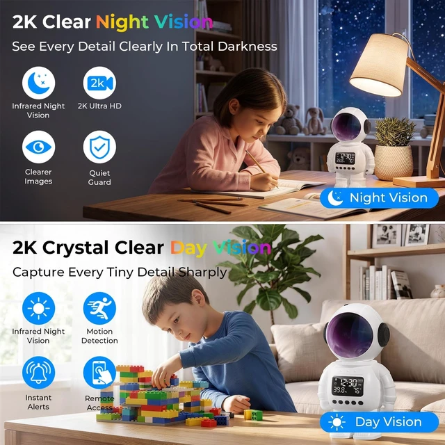 Alt view image 4 of 5 - pafyh 3-in-1 2K Robot Clock Camera, Supporting 5G and 2.4G Dual-Band Wi-Fi Bluetooth, Indoor Security Monitoring, Color Night Vision, Human Motion Detection, Long Battery Life (White)