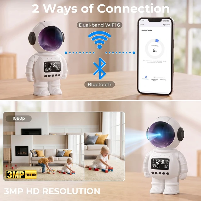 Alt view image 5 of 5 - pafyh 3-in-1 2K Robot Clock Camera, Supporting 5G and 2.4G Dual-Band Wi-Fi Bluetooth, Indoor Security Monitoring, Color Night Vision, Human Motion Detection, Long Battery Life (White)
