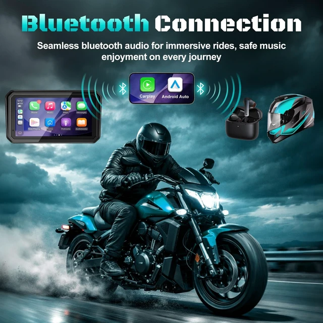 Alt view image 3 of 5 - 2026 LBW 6" Wireless GPS Motorcycle CarPlay (Includes 128G SD) with Android Auto Navigation, Dual 2K Dash Cam, HD Waterproof Screen, TPMS, Remote Control, BT, Quick Release Magnetic Design Moun