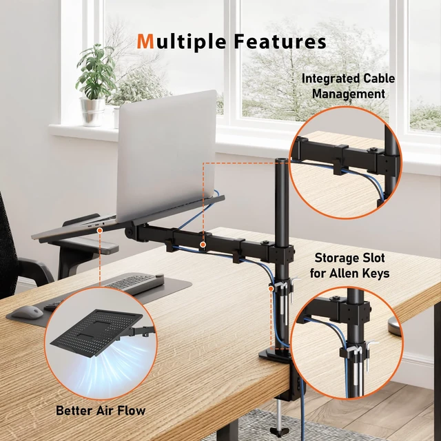 Alt view image 4 of 5 - BONTEC Laptop Arm for Desk, 13-32 Inch, 22lbs, VESA 75/100 Compatible