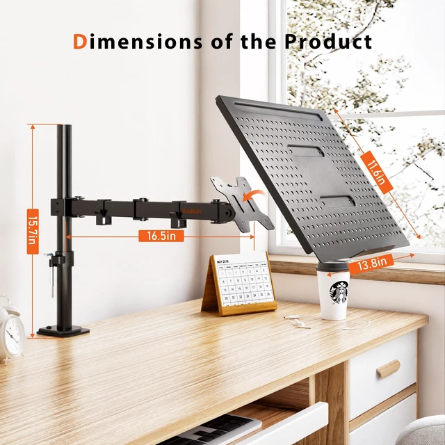 Alt view image 5 of 5 - BONTEC Laptop Arm for Desk, 13-32 Inch, 22lbs, VESA 75/100 Compatible