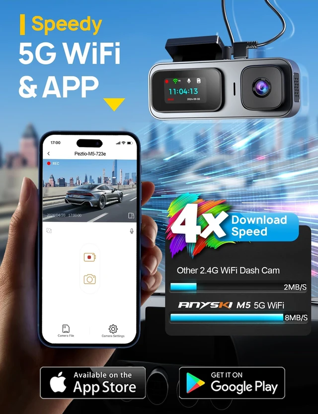 Alt view image 3 of 5 - Anyski 3 Channel 4K Dash Cam Front and Rear Inside, Built-in 5G WiFi, 4K+1080P+1080P Dash Camera for Cars with 64GB Card, Dashcam with Loop Recording, G-Sensor, 24H Parking Monitor, Silver