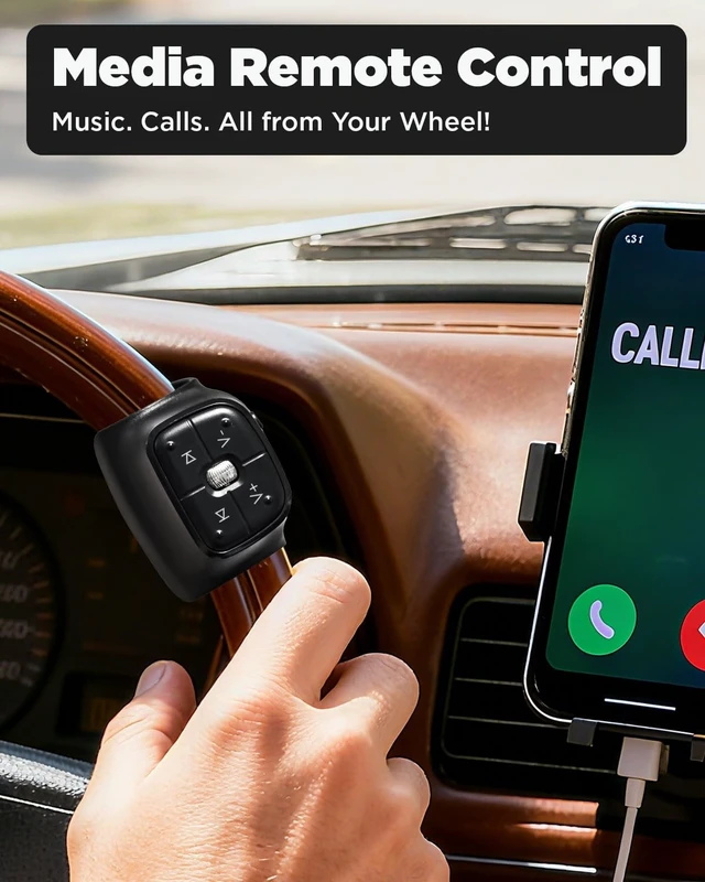 Alt view image 2 of 5 - Media Button Remote Selfie Control for Steering Wheel Car Type-C Charging Liking Short Videos While Scrolling Siri Call & Camera Music Compatible iPhone 16 Pro/16 Samsung Galaxy or Any Android D