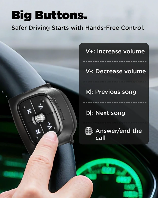 Alt view image 3 of 5 - Media Button Remote Selfie Control for Steering Wheel Car Type-C Charging Liking Short Videos While Scrolling Siri Call & Camera Music Compatible iPhone 16 Pro/16 Samsung Galaxy or Any Android D