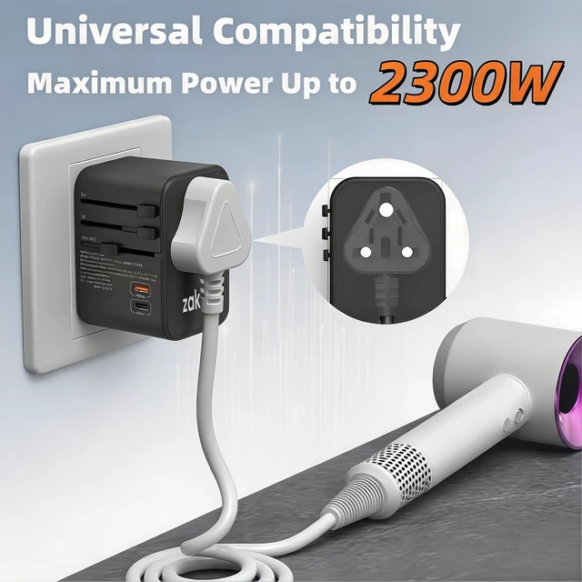 Alt view image 4 of 5 - Universal Travel Adapter, 35.5W 5-in-1 Worldwide Power Adapter with PD Fast Charge USB C, 5 Port Compact Charging Hub with AC Outlet for All USB Devices, 110V-230V for 200+ Countries (US/UK/EU/AU)