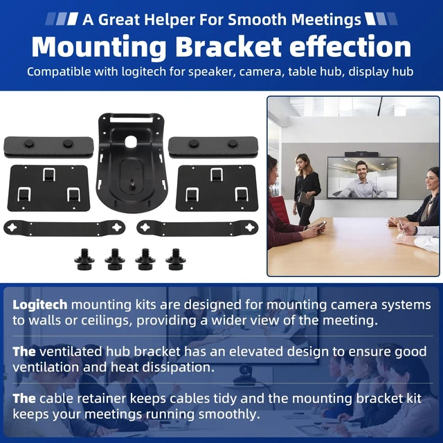 Alt view image 4 of 5 - Opergen Video/Rally Mounting Kit Compatible with Logitech Rally and Rally Plus Mounting Bracket for Speakers, Cameras, Desktop Hubs, and Display Hubs, 939-001644 Rally Mounting Kit