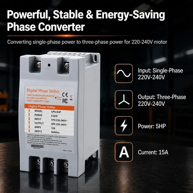 Alt view image 2 of 5 - HoldwellS Digital Phase Converter-5HP 15A 220V Single to 3 Phase Converter