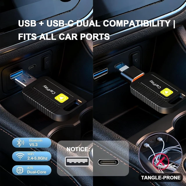 Alt view image 2 of 5 - INNAFELX 2-in-1 Wireless CarPlay Adapter for iPhone & Android Devices
