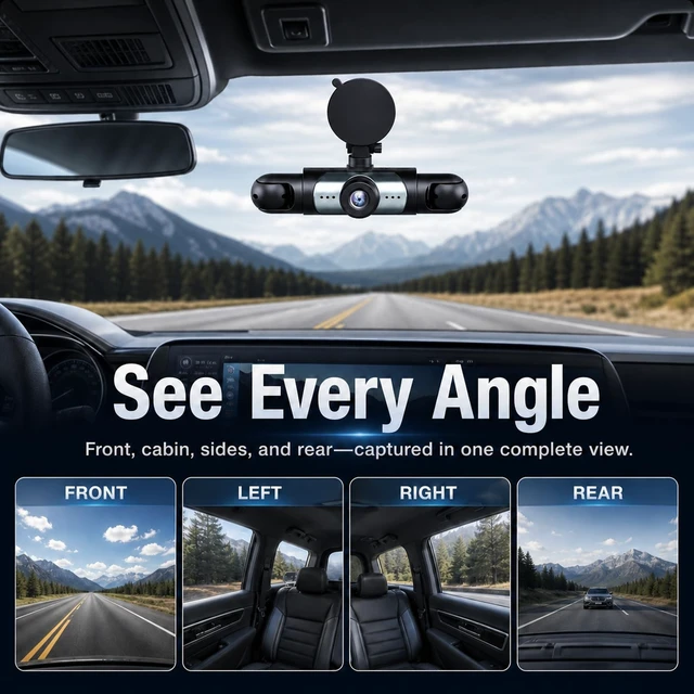 Alt view image 3 of 5 - 360 Dash Cam 4 Channel, 4K Front & 1080P Interior Recording With 360 View, With Night Visions & Parking Mode, Loop Recording Feature, 128GB Card, Front Rear Side Cameras, Vehicle Recorder