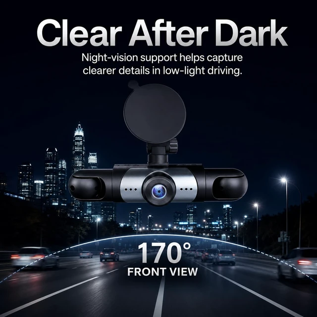 Alt view image 4 of 5 - 360 Dash Cam 4 Channel, 4K Front & 1080P Interior Recording With 360 View, With Night Visions & Parking Mode, Loop Recording Feature, 128GB Card, Front Rear Side Cameras, Vehicle Recorder