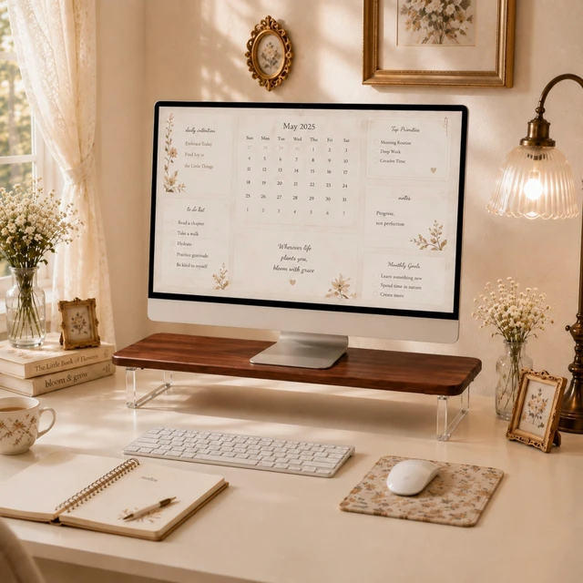 Main image of Bamboo Monitor Riser, Wide Desktop Monitor Stand for Desk with Clear Acrylic Legs, 31.5 x 8" Bamboo Wood Shelf, Fit Keyboard, Home Office Workspace Accessories,Study Stationaries Storage (Dark Brown)