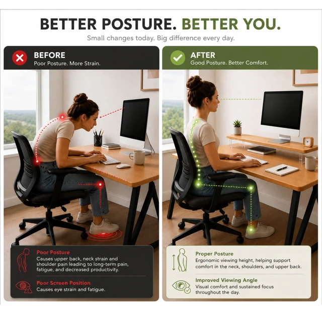 Alt view image 5 of 5 - Bamboo Monitor Riser, Wide Desktop Monitor Stand for Desk with Clear Acrylic Legs, 31.5 x 8" Bamboo Wood Shelf, Fit Keyboard, Home Office Workspace Accessories,Study Stationaries Storage (Dark Brown)