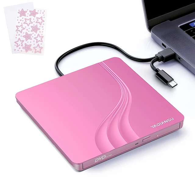 Main image of External CD DVD Drive, 0.5 Ultra Slim USB 3.0 Type-C DVD Player, CD DVD+/-RW Optical Drive, Portable DVD CD Burner Reader Writer Recorder for Laptop, Desktop, Mac, Windows 11/10/8/7, Linux, Pink