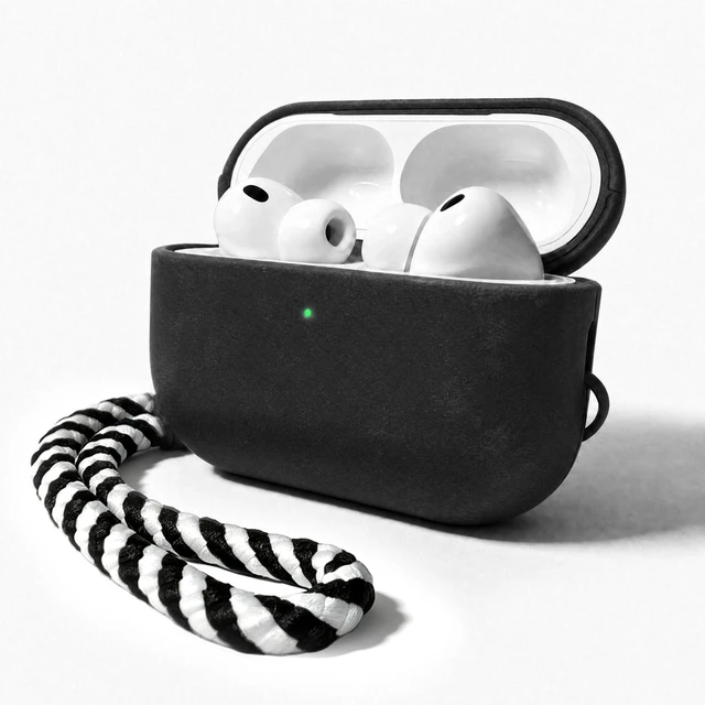 Main image of Melnkoc for AirPods Pro 3 Genuine Leather CaseAll-Round ShockproofMulti Leather, Frame+Hide Patented Dual LayerWireless Charging ReadyLED Visiblewith Lanyard (Black, Crazy Horse Leather)