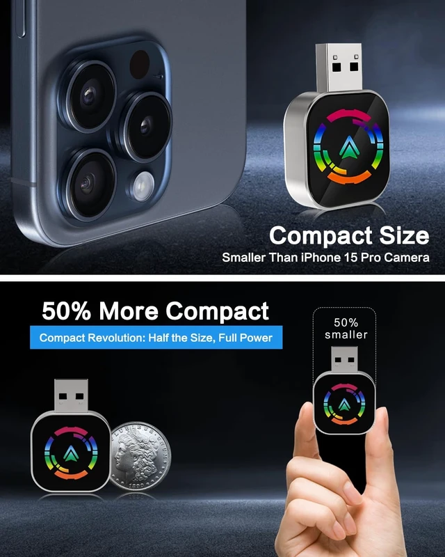 Alt view image 2 of 5 - Jasput Carplay Wireless Adapter, 2026 Upgrade Mini Carplay for Apple iPhone & Android Auto Wireless Adapter, for Cars with Built-in Wired Apple Carplay Play and Plug, Stable Control & No