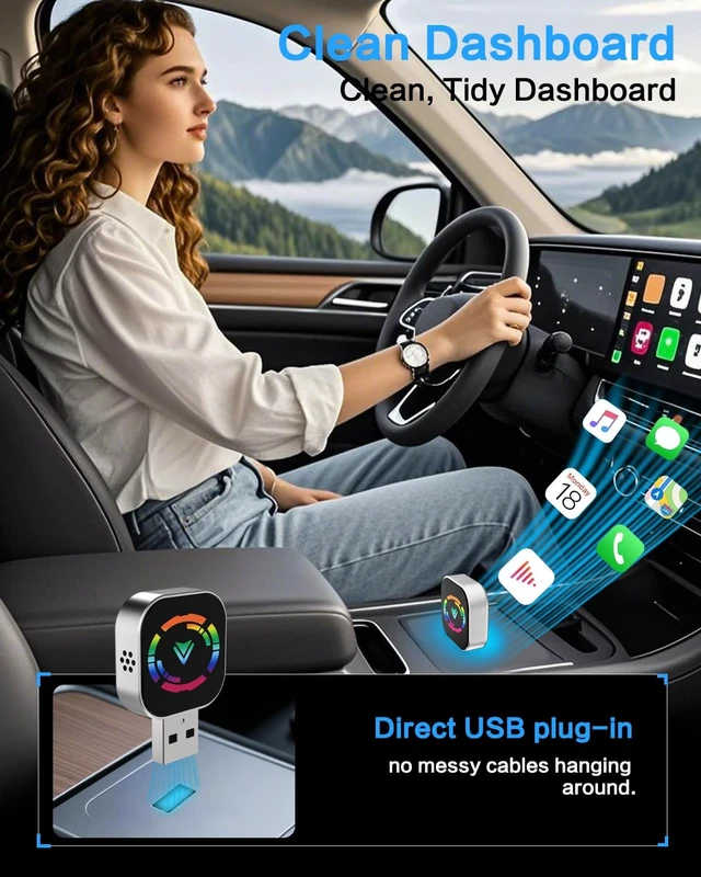 Alt view image 3 of 5 - Jasput Carplay Wireless Adapter, 2026 Upgrade Mini Carplay for Apple iPhone & Android Auto Wireless Adapter, for Cars with Built-in Wired Apple Carplay Play and Plug, Stable Control & No
